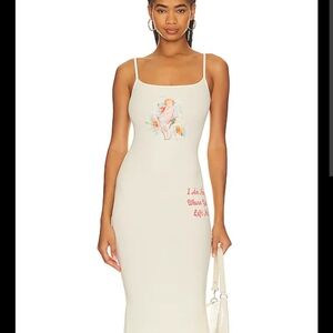 BOYS LIE I Am Not Where You Left Me Rhinestone Maxi Dress Tan Womens Size Small